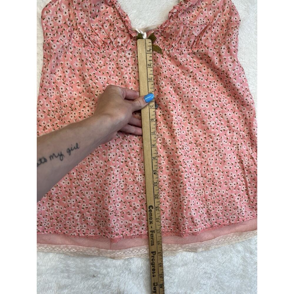 Victorias Secret Y2K Pajama Set Sz M Pink Ditsy Floral Babydoll Tank Capri Pant - Picture 4 of 15